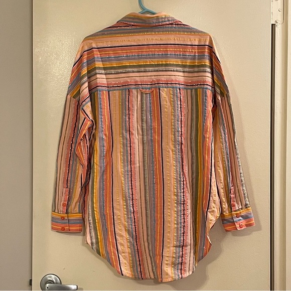 PILCRO by ANTHROPOLOGIE NWOT Long Sleeve Boyfriend Striped Shirt in Peach - Picture 7 of 10